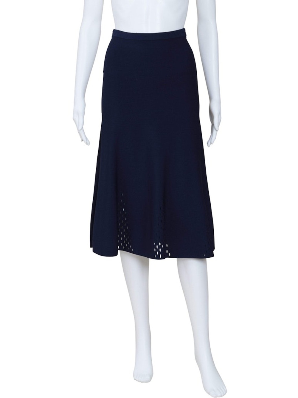 Sandro Navy Knit Midi Skirt with Subtle Eyelet Hem